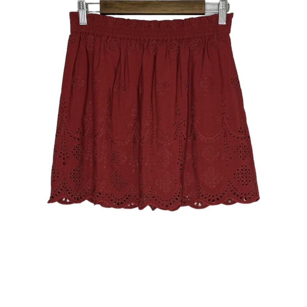 Madewell NWT Women's Eyelit Red Lined Mini‎ Skirt Size Small